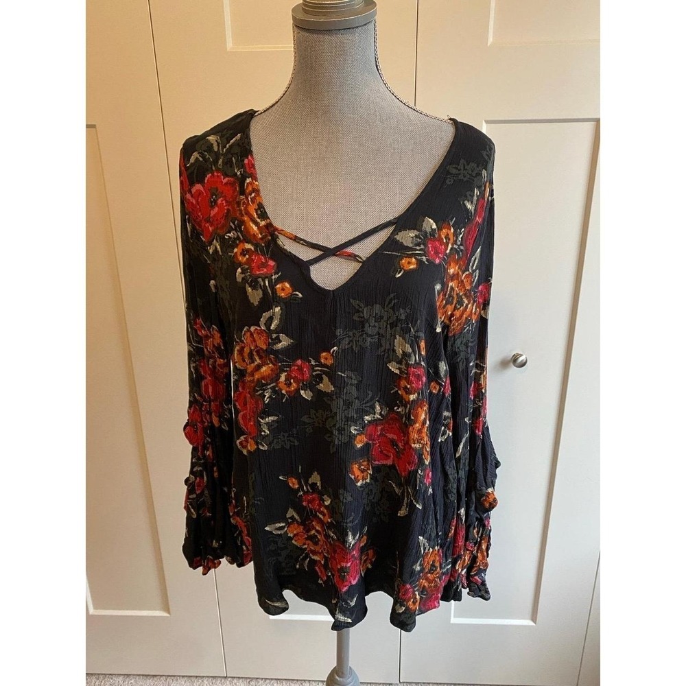 Miss Me Blouse Boho Floral Tunic Large Peasant Viscose Bell Flared Babydol sku44
